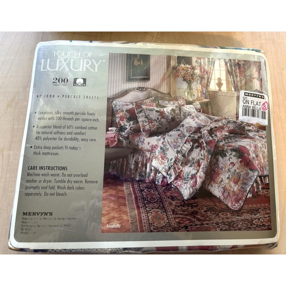 Mervyn's Queen Flat Sheet NIP Annabella Cottage Floral Ruffle Percale Pansy USA